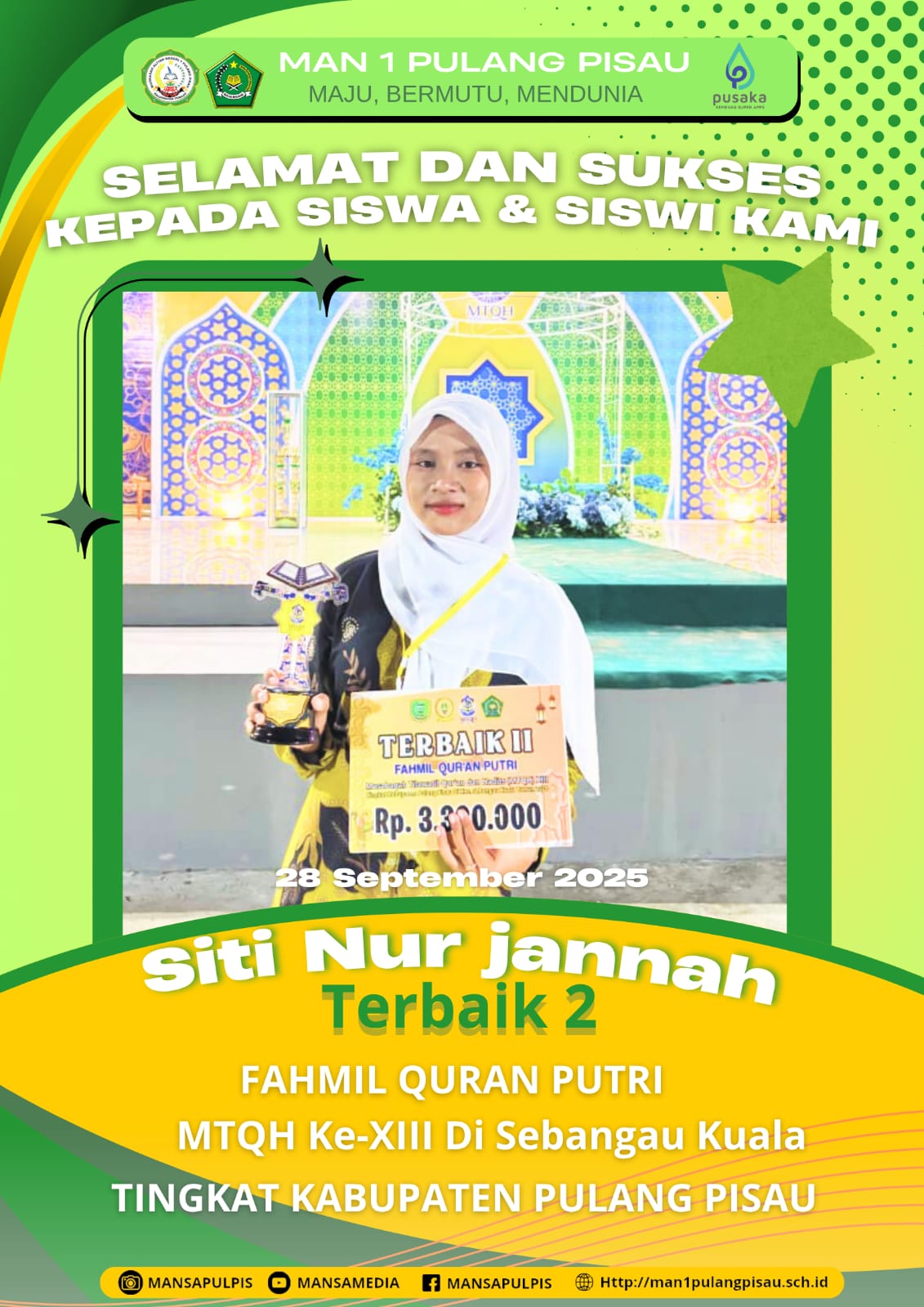 SISWI MAN 1 PULANG PISAU PLUS KETERAMPILAN MERAIH JUARA 2 DALAM MTQH KE-XIII TINGKAT KABUPATEN PULANG PISAU TAHUN 2025